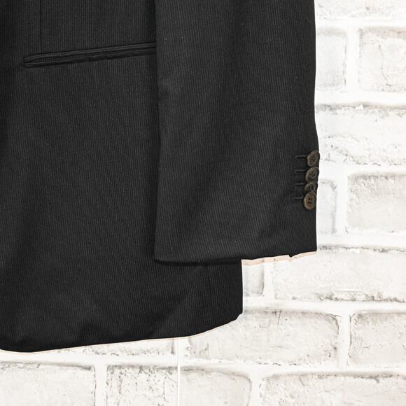 GIORGIO ARMANI black label Black Pin stripe Suit Pure Wool Size 52R - Picture 11 of 16